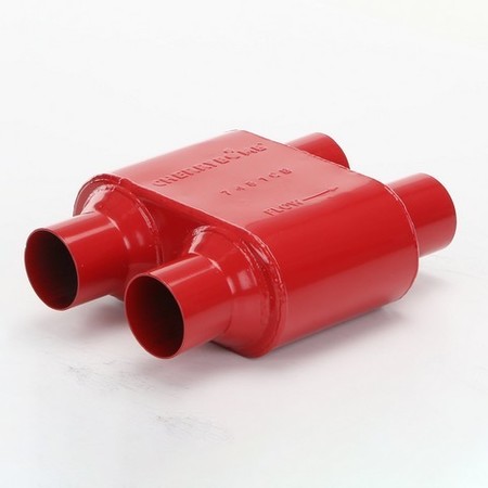 AP EXHAUST PRODUCTS MUFFLER - CHERRY BOMB EXTREME, D/D, 12IN OAL, 2.50IN(2)IN-2.50IN(2) 7481CB